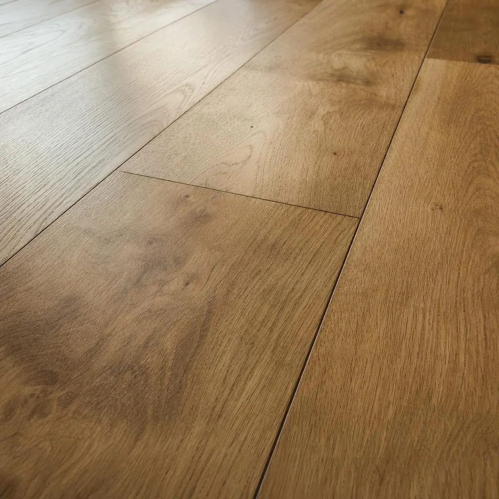 Close-up of beautifully finished oak floorboards at a diagonal angle